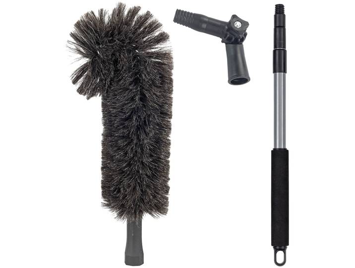 Staubbesen MAXIMEX Ziegenhaar mit Knickgelenk und Teleskopstiel , schwarz (schwarz, grau), B:14cm H:169cm L:8cm, Kunststoff, Stahl, Staubwischer, Staubbesen, Staubwedel, 100 % Ziegenhaar, spezielle Häkelnadelform für Ecken
