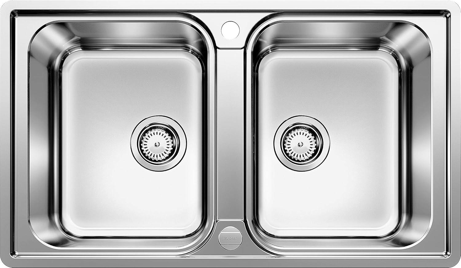 Doppelspüle für die Küche - 80 cm breite Unterschränke - Edelstahl - Mit flachem Rand, ohne Abtropffläche