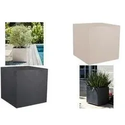 EDA, Blumentopf, Pflanzgefäss VOLCANIA, quadratisch, 395 mm, anthrazit Pflanzwürfel aus Kunststoff, in Kalkstein-Opti