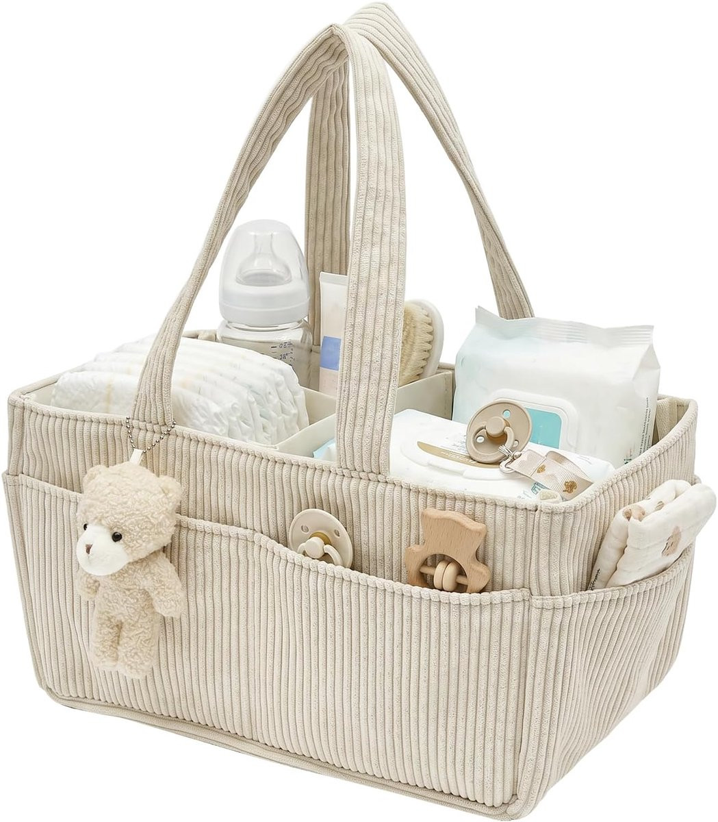 Opvouwbare corduroy opbergmand met berenhanger en handvatten voor cosmetica en badkameraccessoires
