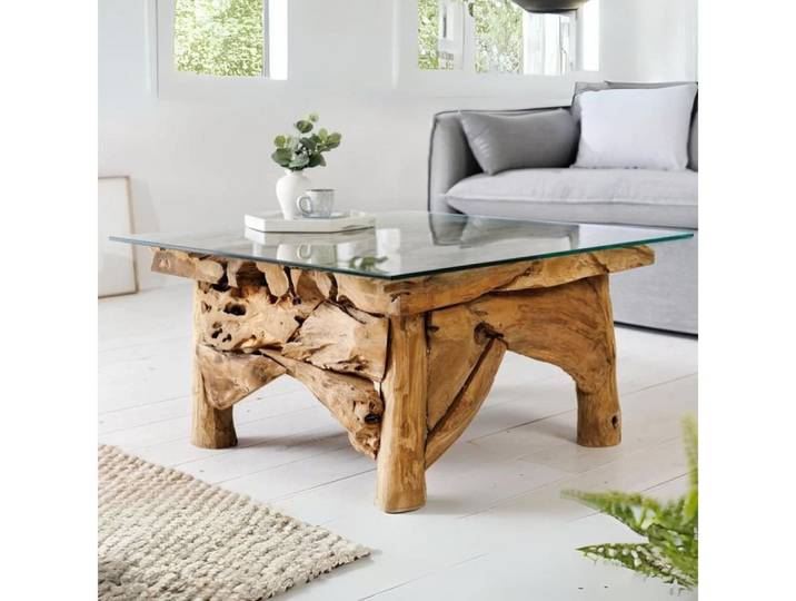 LebensWohnArt Couchtisch Handgefertigter Teak Couchtisch SEASIDE 80x80cm Unikat