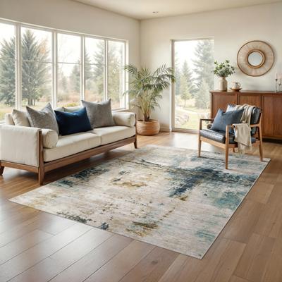 ROW Cavett Textural Distressed Abstract Ivory/ Blue Area Rug