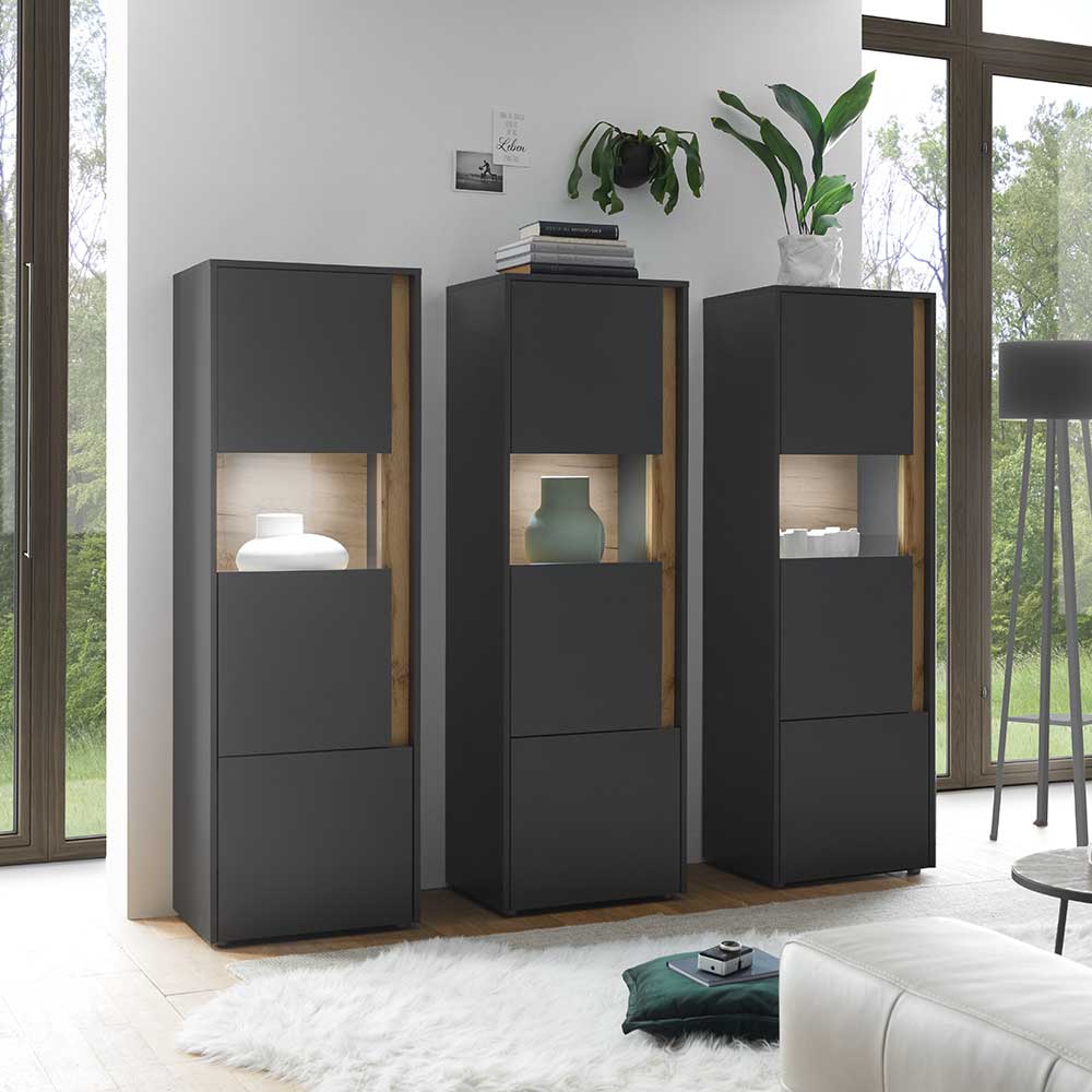 Pharao24.de Design Wohnwand in Anthrazit und Wildeiche Optik modern (dreiteilig)