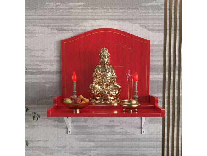 IMOYBBR Wandmontiertes Altarregal, Buddha-schrein Aus Holz, Schwebender Massivholztisch Mit Lotus-schnitzerei, Metallhalterungen, Gestuftes Regal Für Gebet Und Dekoration Zu Hause Red B