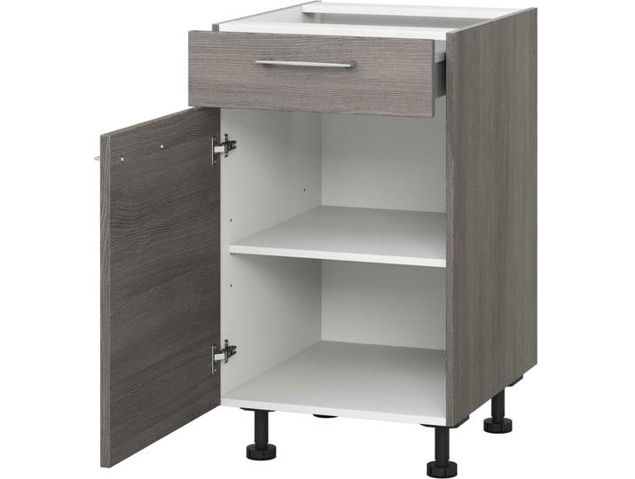 Unterschrank, Eichefarben Grau, 60x75x56 cm, Holzwerkstoff, 1 Tür & Auszug, Modern