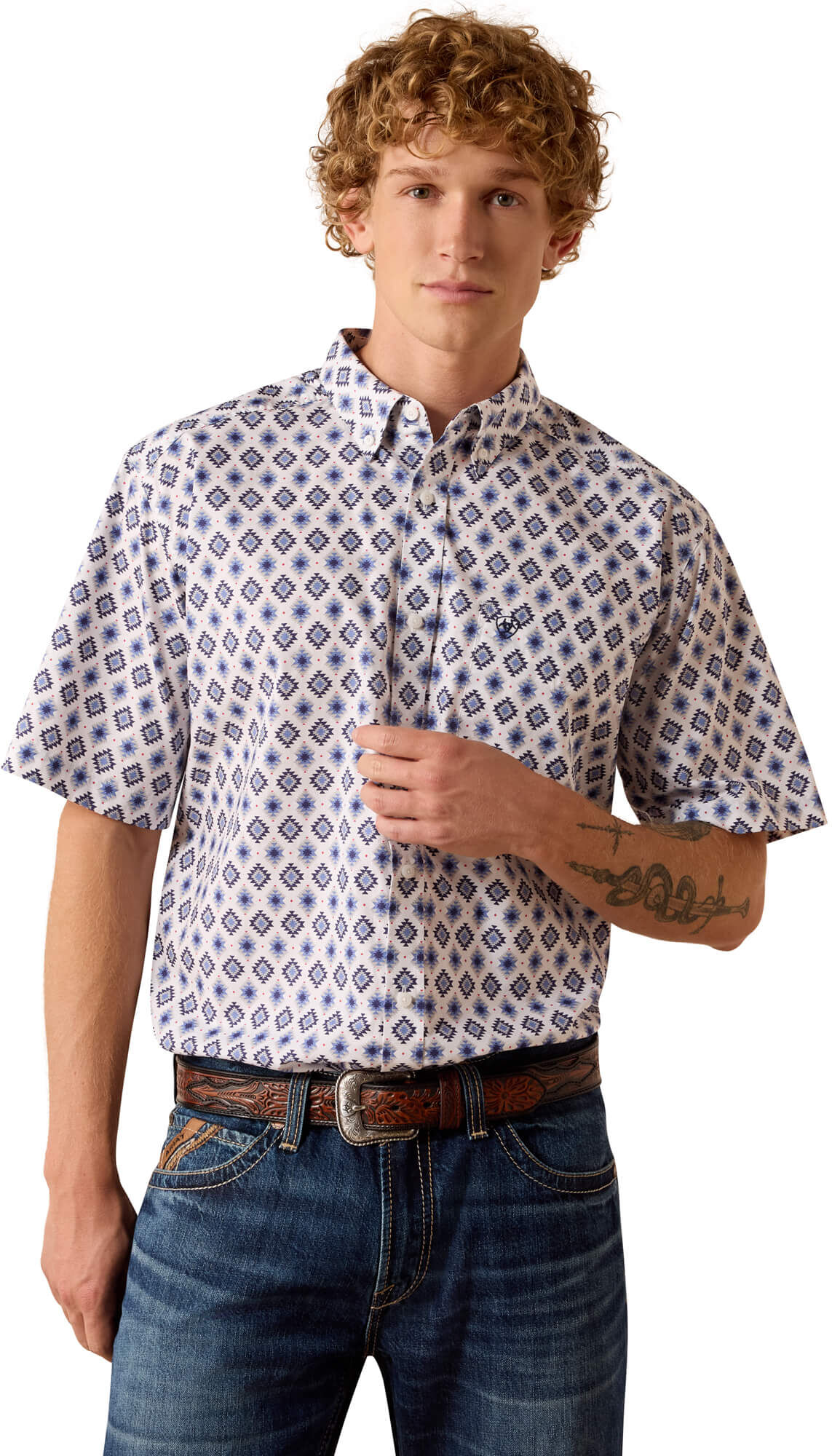 Men's Baxter Classic Fit Shirt in White Southwest Print, Size: 2XLT by Ariat