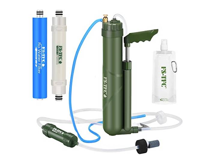 FS-TFC Tragbarer Wasserfilter, Überlebensausrüstung, hohe Präzision und großer Durchfluss, optionale 2-in-1-Wasserreinigung für Wandern, Camping, Reisen und Notfallvorsorge