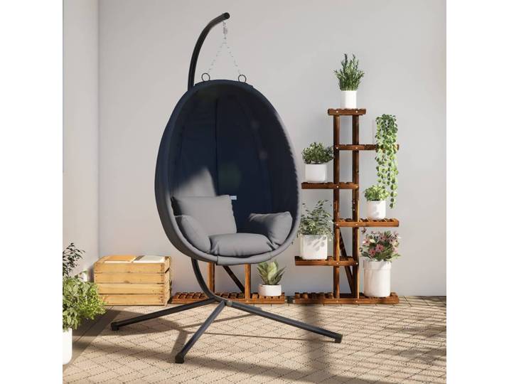 Fauteuil suspendu avec tissu anthracite et support en acier, pour le confort et les loisirs en extérieur, idéal pour patio, jardin, cour, banc ou balançoire de patio.