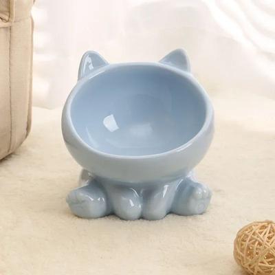 Uplift Treasures Elevated Ceramic Cat Food And Water Bowl blue