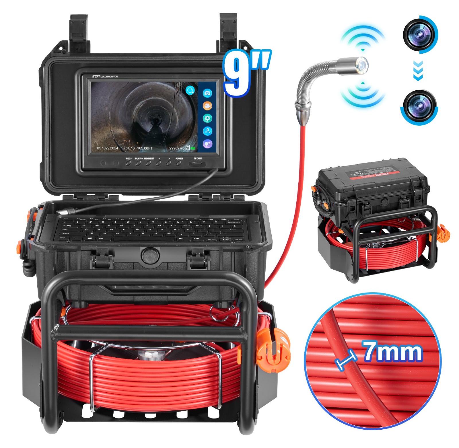 VEVOR Abwasserkamera Rohrinspektionskamera mit 512hz Sonde 22,9 cm 720p Bildschirm 50,3m, 50 m