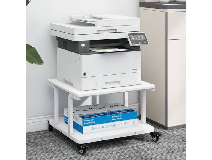 Support Imprimante PUNCIA 2 Niveaux Meuble de Rangement 60x50cm Blanc avec Roulettes