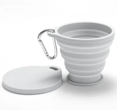 Discount Dollar Deals Collapsible Silicone Cup With Lid Portable And Foldable Travel Cup gray