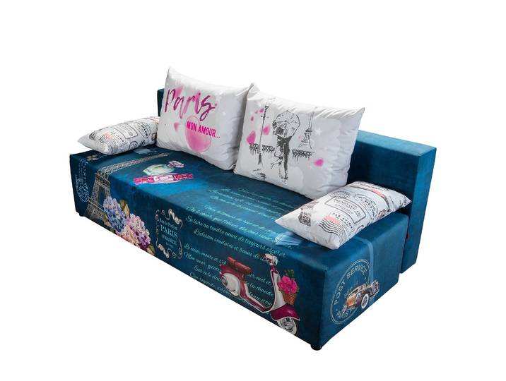 Schlafsofa Gabun Blau/Weiß/Blau/Weiß Flachgewebe 193 x 88 x 91cm Wellenunterfederung Modern