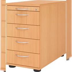 bümö Schreibtisch Schrank abschließbar, Schubladenschrank Holz in Buche, Container mit Schubladen - Schubladen Schrank Büro, Schreibtisch Container