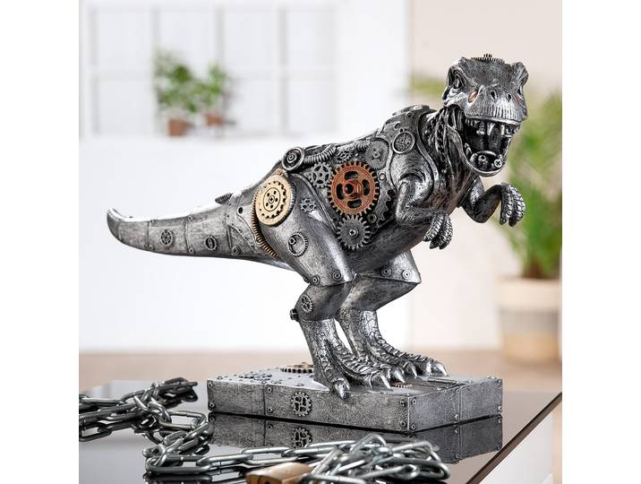 Tierfigur CASABLANCA BY GILDE Skulptur Steampunk T-Rex Dino , silber (silberfarben), B:40cm H:25cm T:13,5cm, Kunstharz, Dekofiguren, Tierfigur