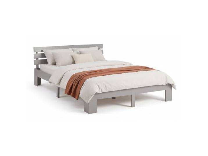 Homestyle4u Holzbett 180x200 Grau mit Lattenrost Kiefer Massiv Doppelbett aus Massivholz, grau lackiert inkl. Rolllattenrost, Kopfteil zum Anlehnen, stabile Konstruktion