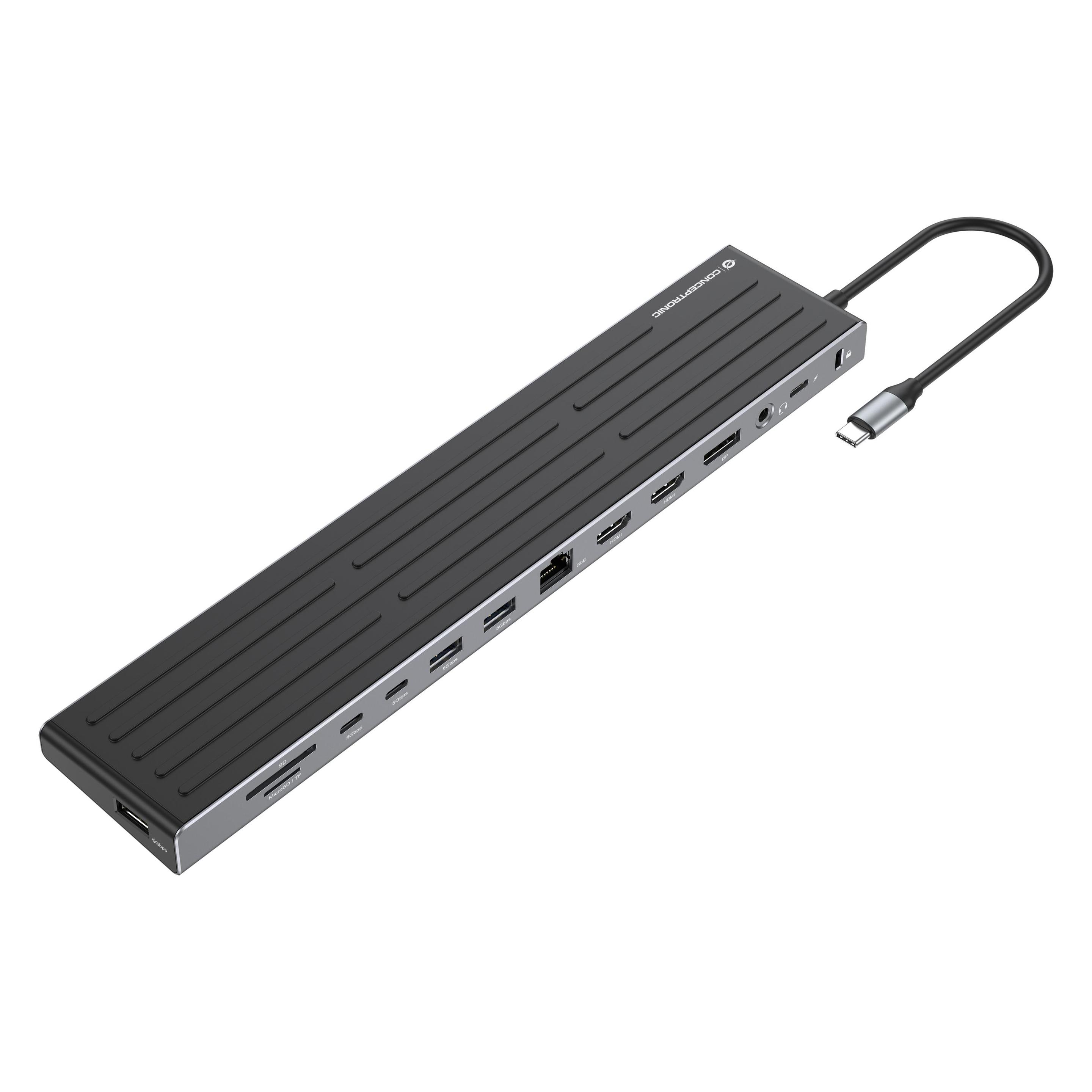 Conceptronic 14-1 Dock USB-C->2xHDMI,DP,2xUSB-C,3xUSB-A,+ sw (USB-C, 14 Ports) (DONN32B)
