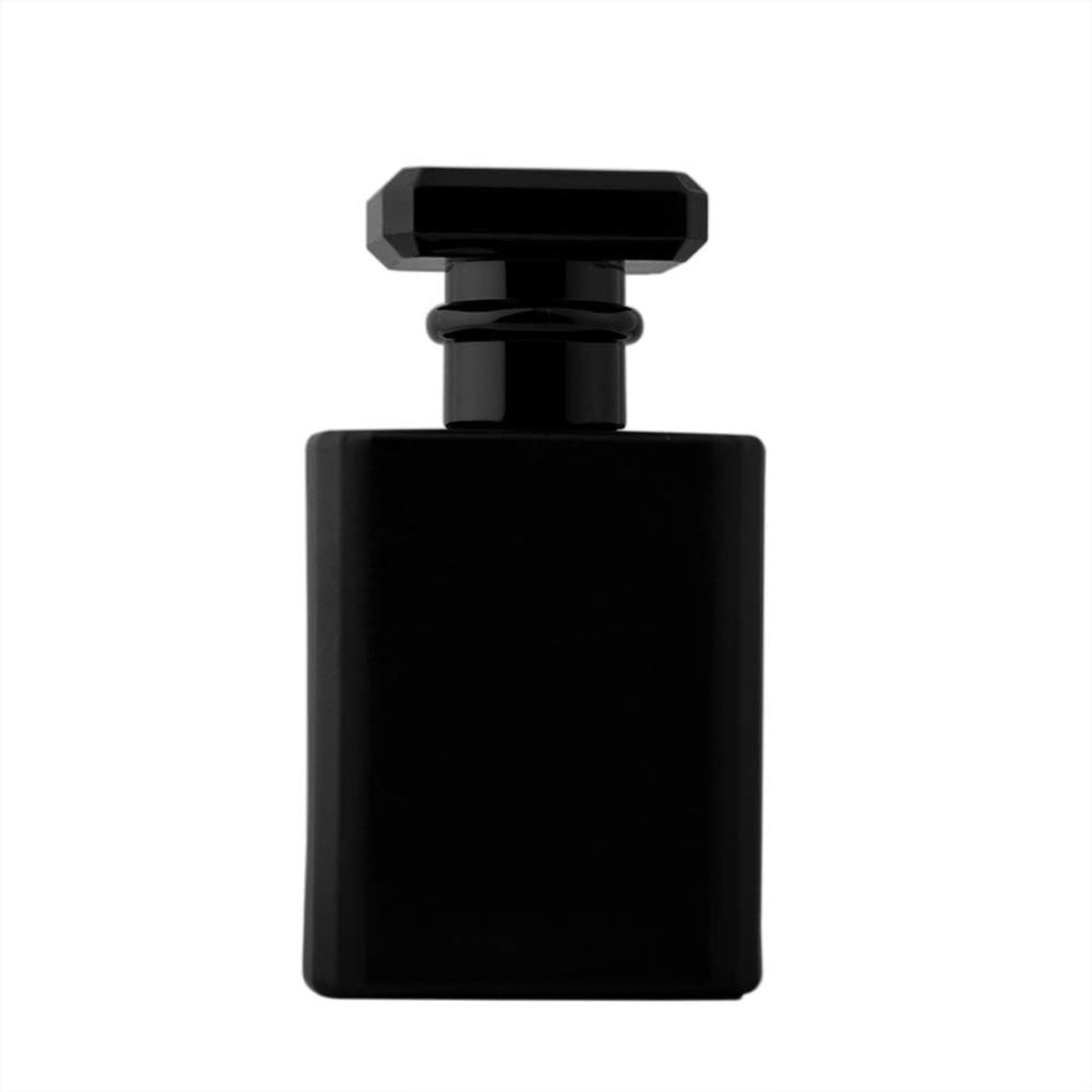 Zwarte hervulbare vierkante parfumfles van dik flintglas met spray applicator, 50ml
