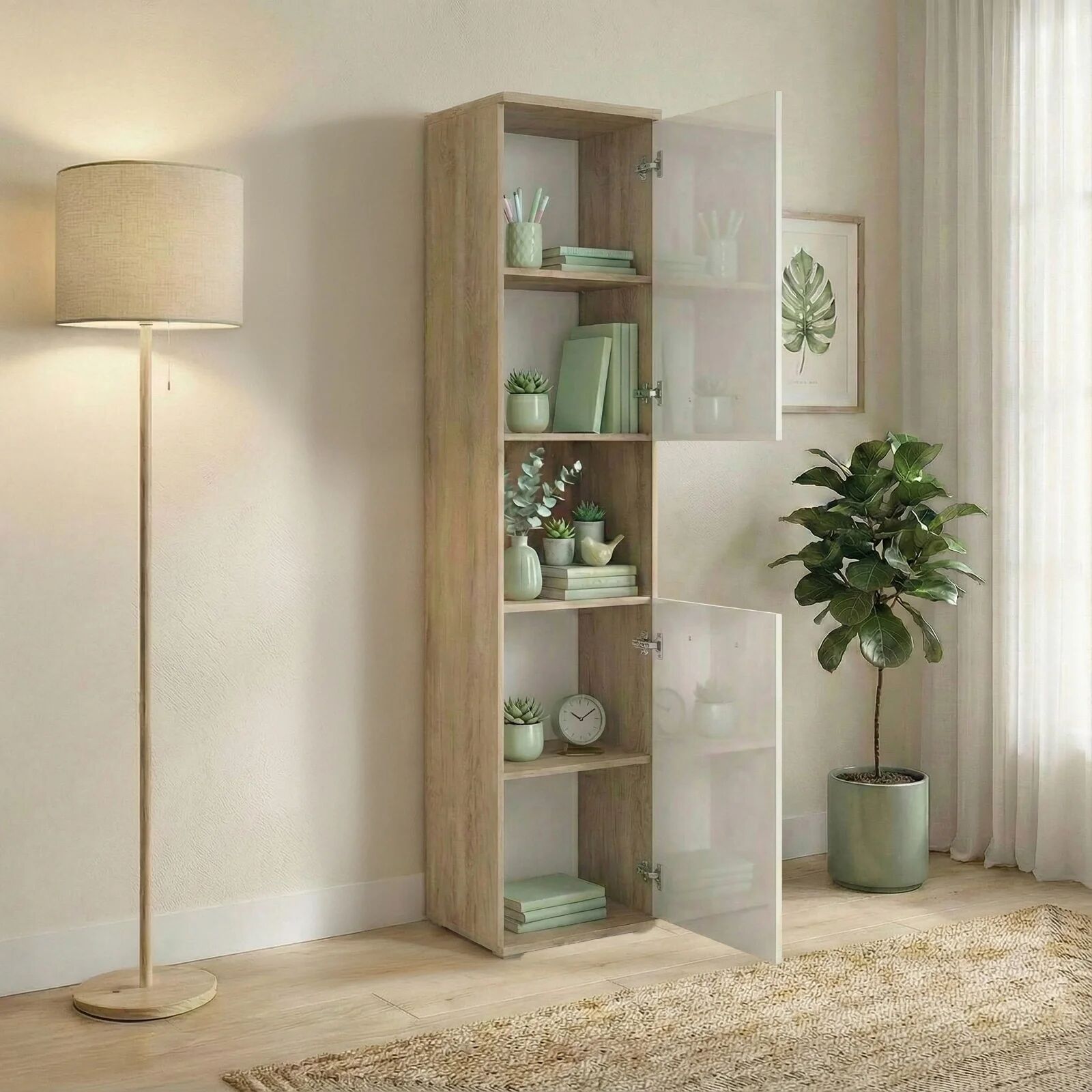 garneroarredamenti Colonna ufficio 40x176h cm 2 ante rovere bianco lucido Time T