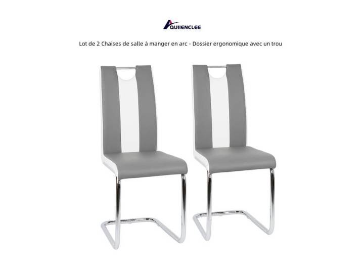 QUIIENCLEE Lot de 2 Chaises de salle à manger en arc - Dossier ergonomique avec un trou - Gris et blanc L 49 x 39 5 x 98 5 cm