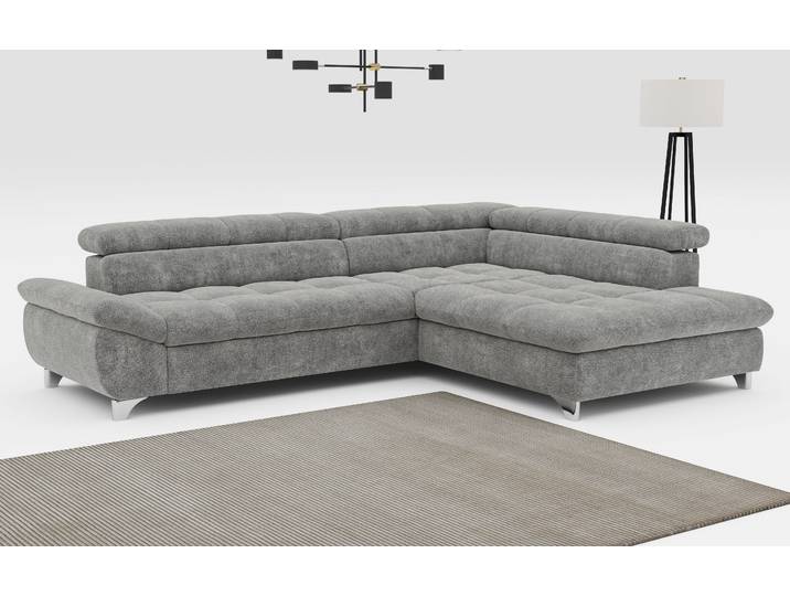 Ecksofa, Silber, 312x234 cm, Strukturweich, Mit Kopfteilverstellung, Modern, Cotta