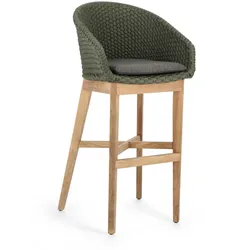 Barhocker Coachella aus Teakholz mit Kissen, modern skandinavisch, grün, Outdoor geeignet