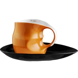 Luigi Colani Porzellan Kaffee - Cappuccino Tasse mit Untertasse color orange 2 tlg.