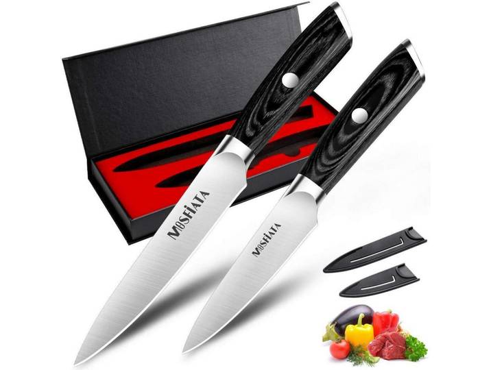 Küchenmesser-Set 2-teilig mit Holzgriff und Schutzhülle, Silberfarben, Metall, 13 cm, Kochgeschirr, Küchenmesser, Schälmesser & Gemüsemesser