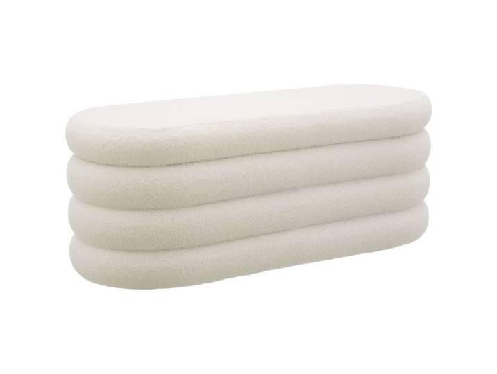 Banc rembourré tissu bouclé avec rangement, bouclé crème/ blanc