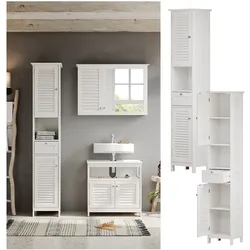 Vicco Hochschrank Riad, 32 x 170 cm, Weiß, 2 Türen, 1 Schublade, Badschrank, Badezimmer