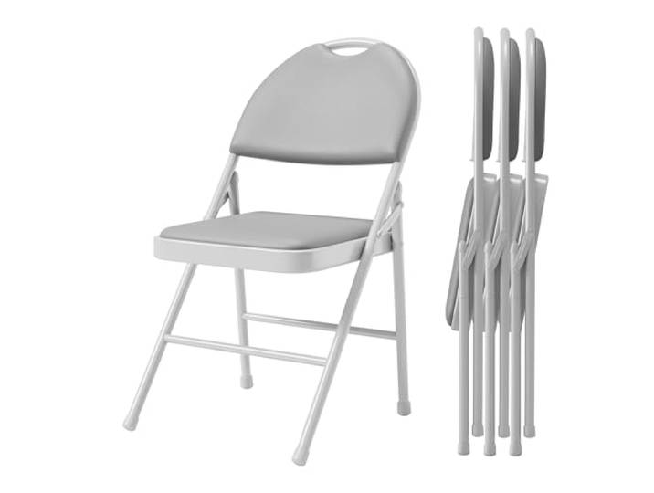 Niwugady Klappstuhl 4er Set, Klappstühle Starker Metallrahmen & PU-Leder Gepolstert, Faltbarer Stuhl Besucher Konferenz Gast Stuhl, Belastbarkeit 150 kg, Ideal als Küchenstühle & Gartenstühle, Grau