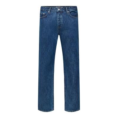 Straight-Jeans ONLY & SONS "ONSEDGE STRAIGHT DNM", Herren, Gr. 34, Länge 32, blau (medium blau denim), Denim/Jeans, Obermaterial: 100% Baumwolle, Abriebeffekte, straight fit lang, Jeans Straight-Jeans, Baumwolle, straight fit