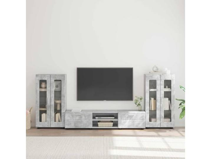KFPOERTFGD Florin TV-Schrankset 3-TLG in Beton Grau - Sideboard Set mit Stauraum, Schubladen und Regalen, modernes Design für Wohnzimmer, 150 x 39 x 30 cm