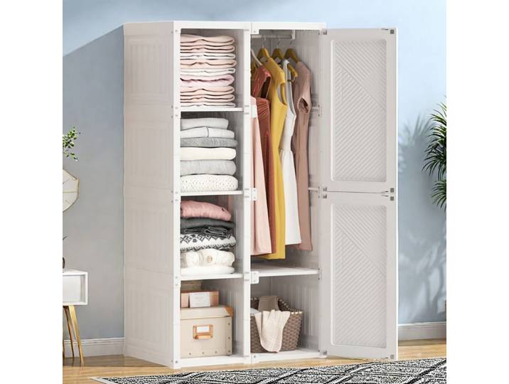 Armoire de Chambre Rangement - LUMINARIX - Armoire portable - 5 compartiments - 6 portes - Blanc