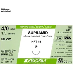 SUPRAMID HRT 18 4/0=1,5 schwarz, Nahtmaterial Fadenlänge 75 cm (36 Stck.)