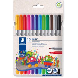 Staedtler Filzstifte Noris 320, Doppelfasermaler 1mm & 3mm, auswaschbar, 12 Stück
