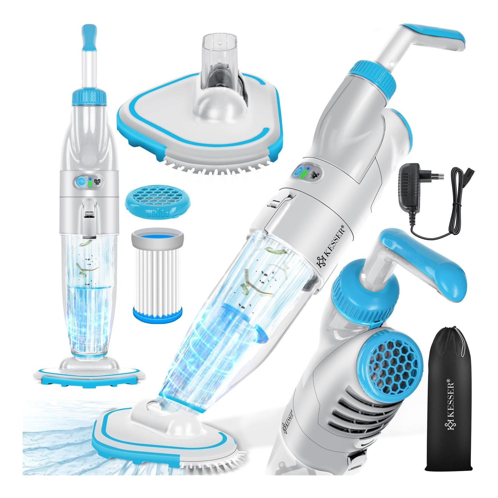 KESSER® Poolsauger mit Akku elektrisch Pool Bodensauger Handsauger Poolreiniger mit Filter & 2-Geschwindigkeits-System Handsauger Reinigungsset kabellos, Inkl. Abdeckung