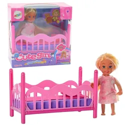 Mini-Puppe im Schlafanzug, rosa Bettset