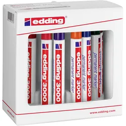 Edding, Marker, 4-3000-10999 Permanentmarker Schwarz, Rot, Blau, Grün, Orange, Brau (10x)