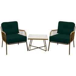 METRO PROFESSIONAL Outdoor Sofa Lounge-Set, 3-tlg., Stahl/Polyester, 2 Sessel, 1 Tisch, olive/gold