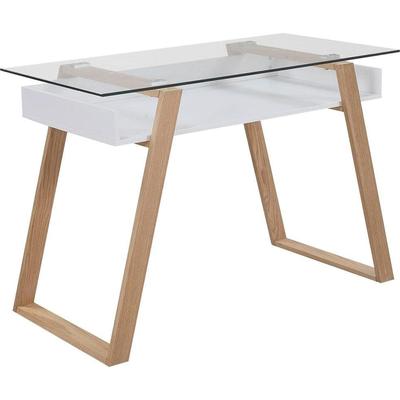 Schreibtisch SALESFEVER "Falun - Arbeitsplatz Deluxe: Der Laptop-Tisch", beige (natur, weiß, natur, transparent), B:110cm H:75cm T:55cm, Tische, Schreibtisch, Eleganz trifft Funktion: Mit Glasplatte