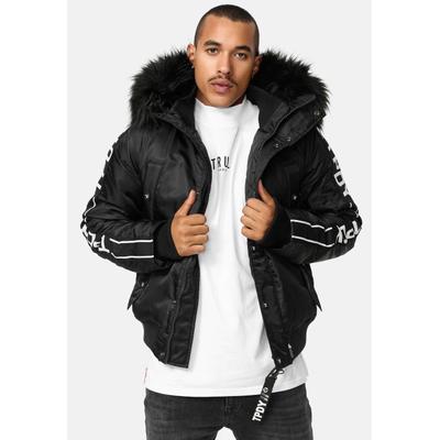 Bomberjacke TRUEPRODIGY "Jonathan Kapuze mit Fellimitat Applikation", Herren, Gr. L, schwarz, Obermaterial: 100% Polyester PES., regular fit, Jacken Bomberjacke