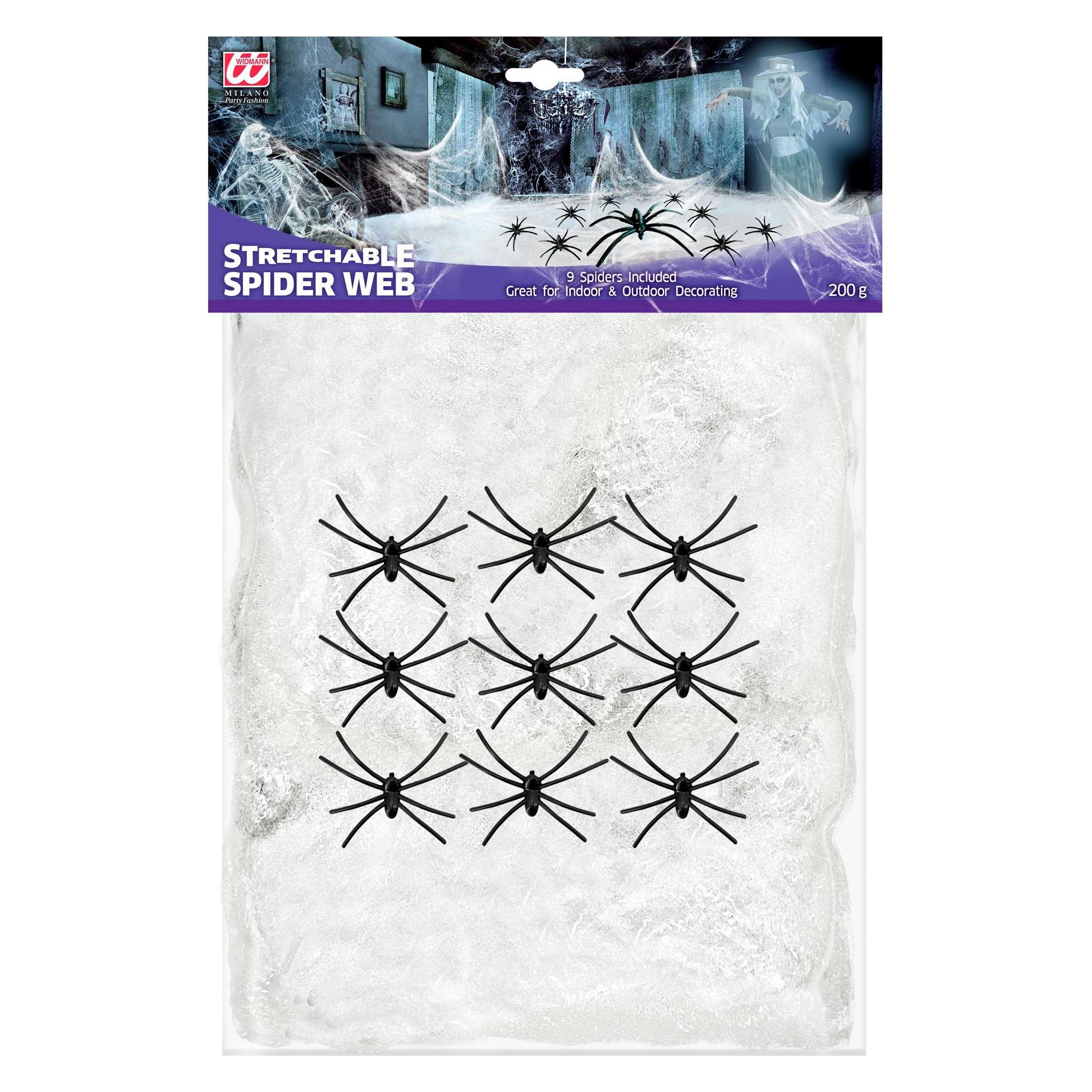Widmann 200g weisses Spinnennetz mit 9 Spinnen (1 Stk.) (54045)