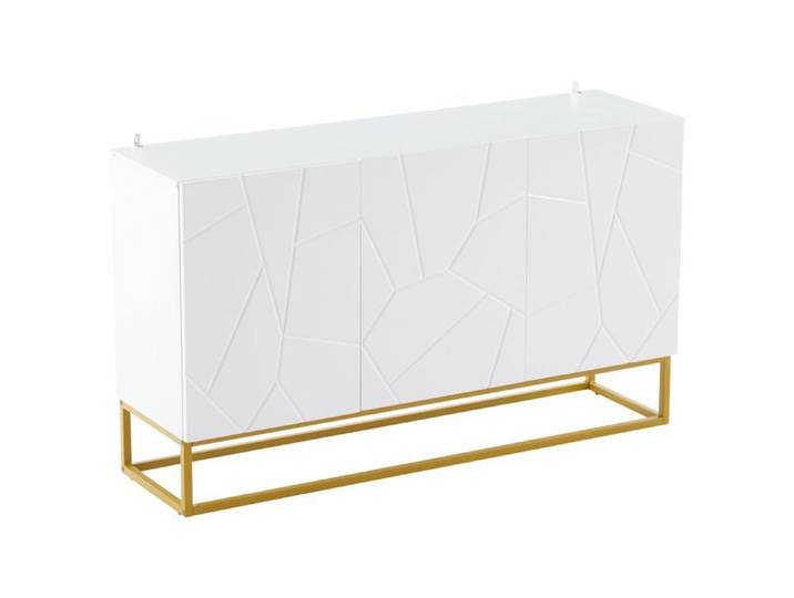 Buffet blanc 130 cm à 3 portes façades rainurées brillantes et étagères réglables