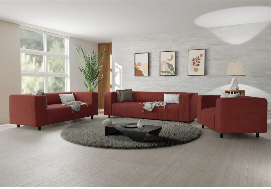 S-Style Furniture Sofie 3 Piece Corduroy Standard Living Room Set Terracotta 3