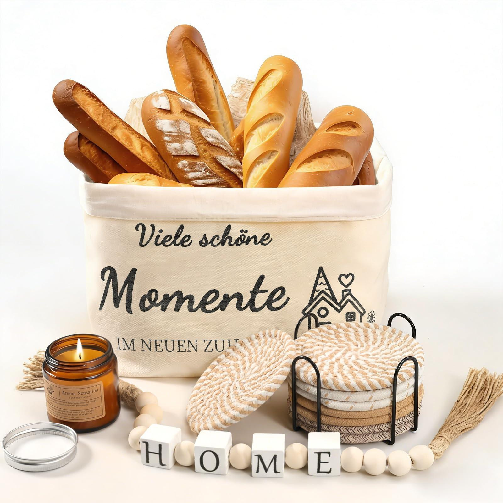 Dripio Welkomstgeschenkset met Broodmand, 8 Onderzetters, Geurkaars en Woonaccessoires Thema HOME