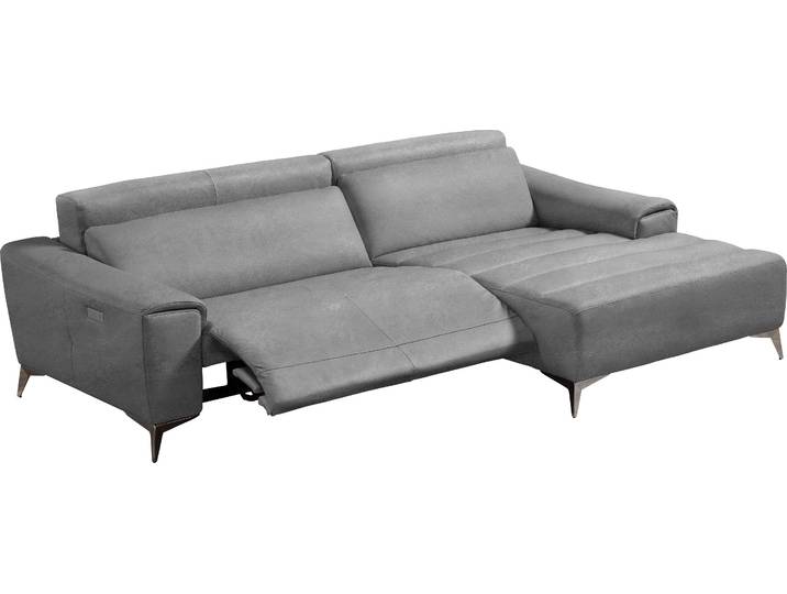 Ecksofa, Luxus-Microfaser Lederoptik, Steingrau, 266×163 cm, Relaxfunktion, Modern, EGOITALIANO