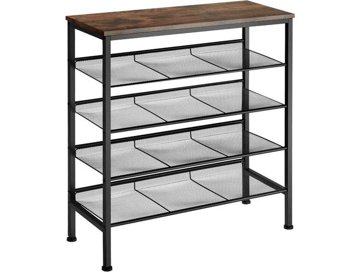tectake Schuhregal Bournemouth, 75,5 x 30,5 x 85,5 cm, Industrial Holz dunkel, rustikal, Rostfarben, Rechteckig, 30.5x85.5x75.5 cm, Garderobe, Schuhaufbewahrung, Schuhregale