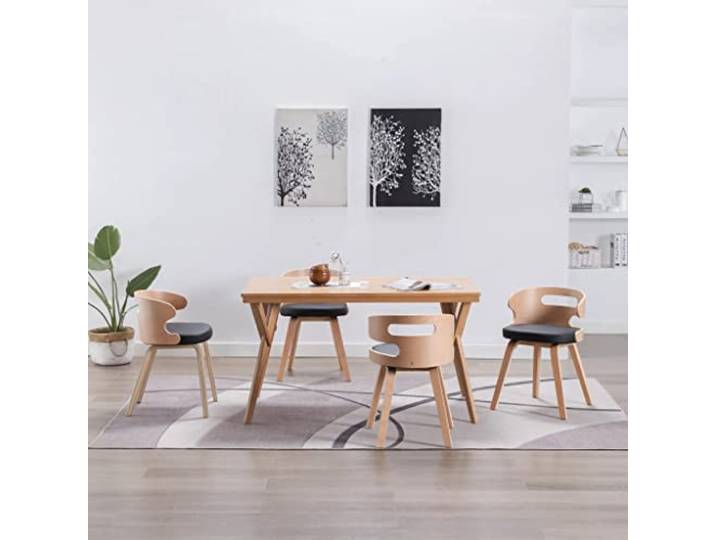 KTHLBRH 4 Esszimmerstuehle Schwarz Kunstleder Bugholz mit Polster Massives Bugholz, pflegeleichtes Kunstleder, moderne Optik, stabiler Rahmen