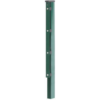 Zaunpfosten ALBERTS, grün, B:6cm H:225cm T:4cm, Stahl, Zaunpfosten, 60x40 mm für Doppelstabmattenzaun, 225 cm, mit Flacheisen